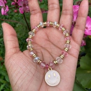 Smiley Happy Face Charm Y2K Inspired Glass Bead Stackable Bracelet